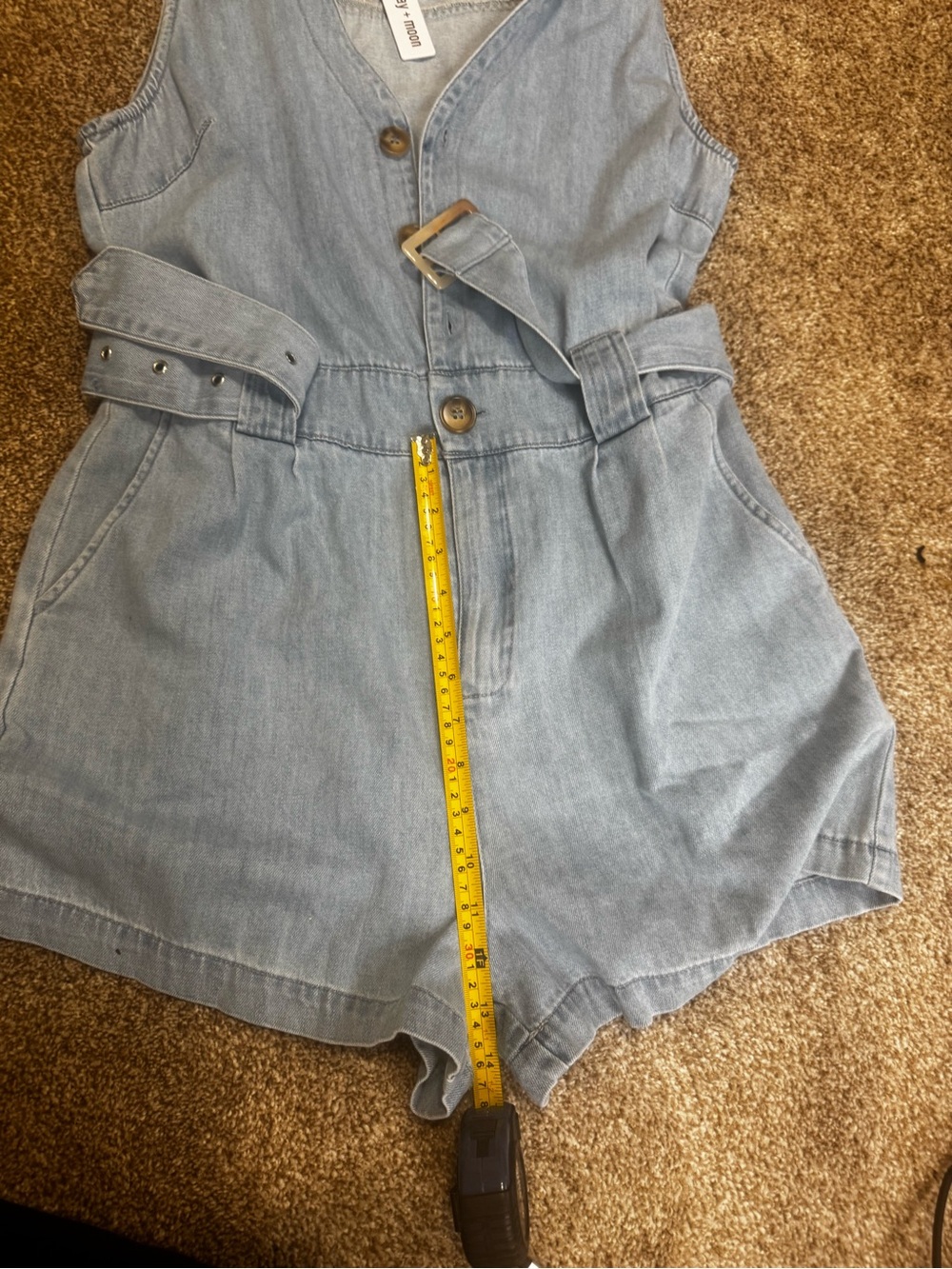 Day + Moon Women’s Large Denim Romper Belted Sleeveless Button Front NWT - Picture 6 of 7